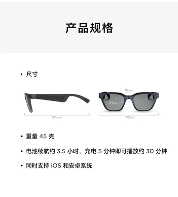 Bose智能音頻眼鏡（方款） 當(dāng)太陽鏡遇上沉浸式音樂，定義時(shí)尚科技新穿戴